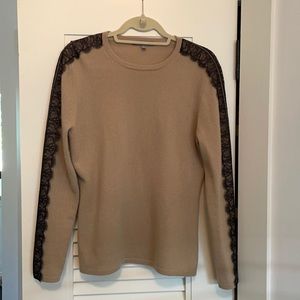 Cashmere sweater with lace detailing down the arms
